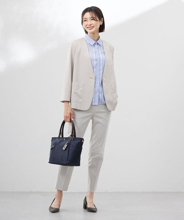 J.PRESS LADIES 【洗える】ストレッチ ノーカラー ジャケット グレージュ系