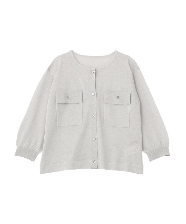 YECCA VECCA ノーカラー7分袖ポケットカーディガン Light Gray