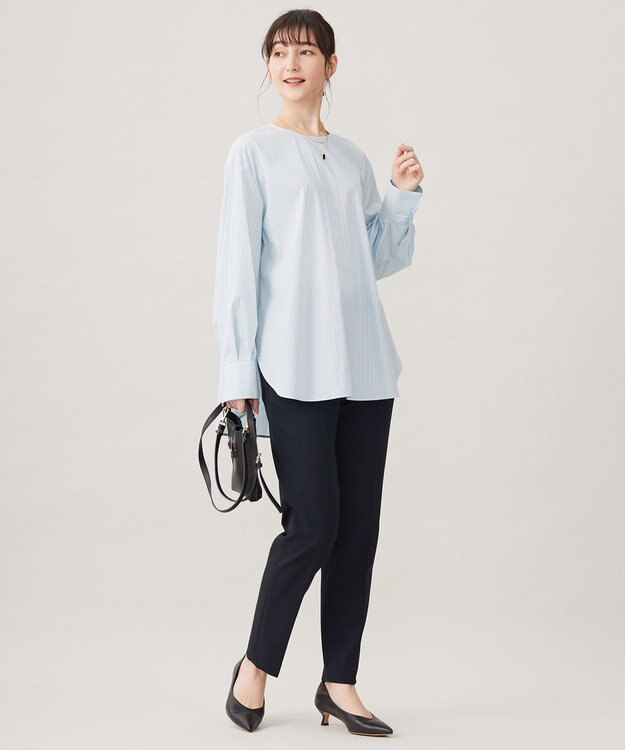 自由区 【洗える】SOMELOSチュニック ブラウス サックスストライプ