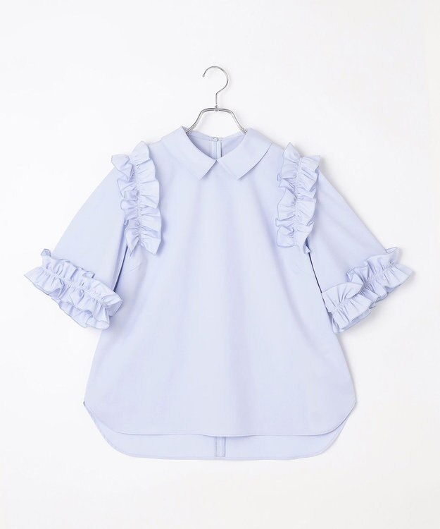 #Newans ロマンティックフリルディテールシャツ ライトブルー