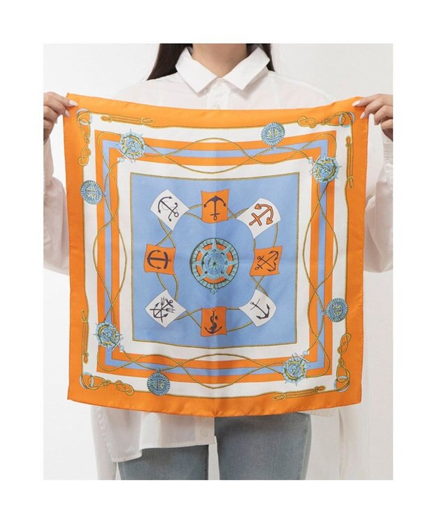 UNBILLION カカトゥ kakatoo / マリンガーランド柄シルクスカーフ オレンジ