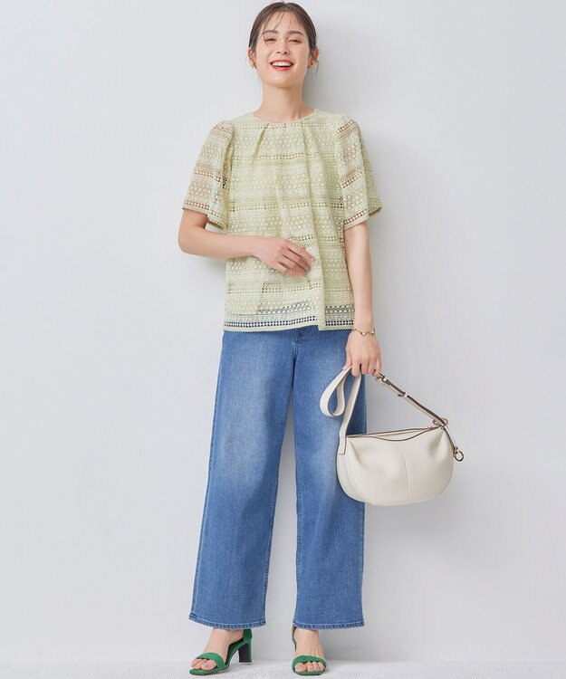 組曲 S ボーダーレース ブラウス ピスタチオ系