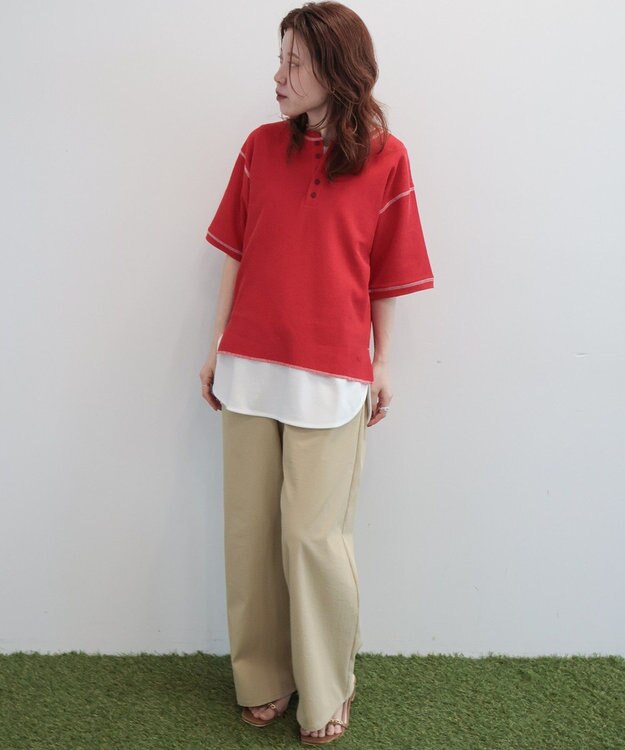 AMERICAN HOLIC 【RUSSELL】ワッフルヘンリーTシャツ Red