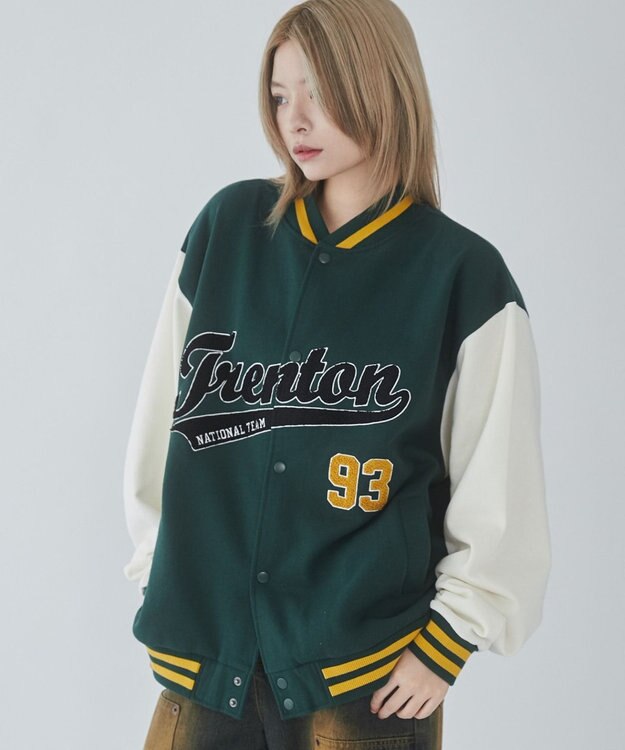 WEGO 【ユニセックス着用ITEM/MLサイズ展開】サガラワッペンスウェットスタジャン ダークグリーン