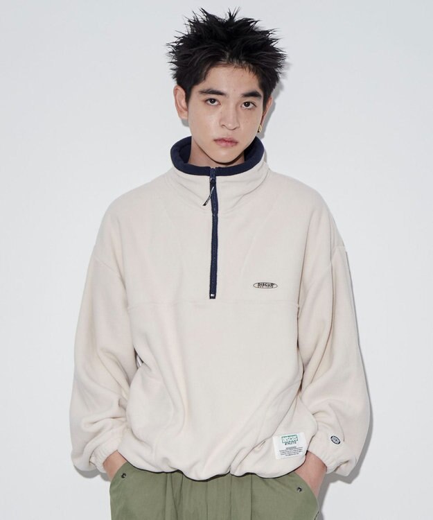 WEGO DISCUSフリースハーフジップPO ホワイトアイボリー