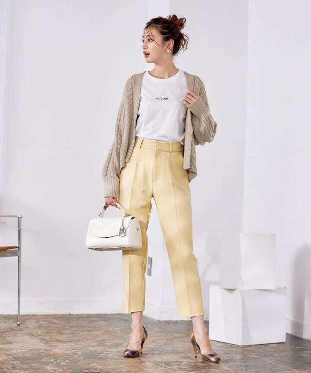 Tiaclasse 【洗える】ケーブル編みショート丈カーディガン ベージュ