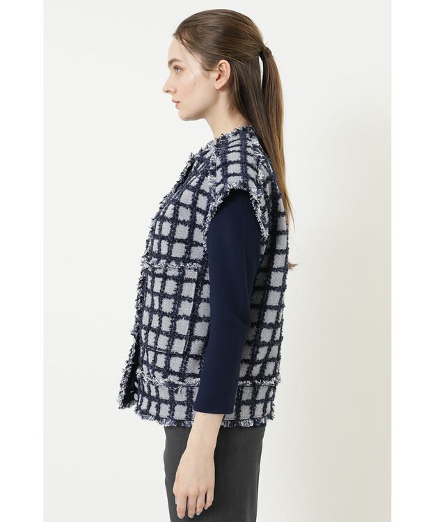 DAKS チェックツイードベスト ネイビー