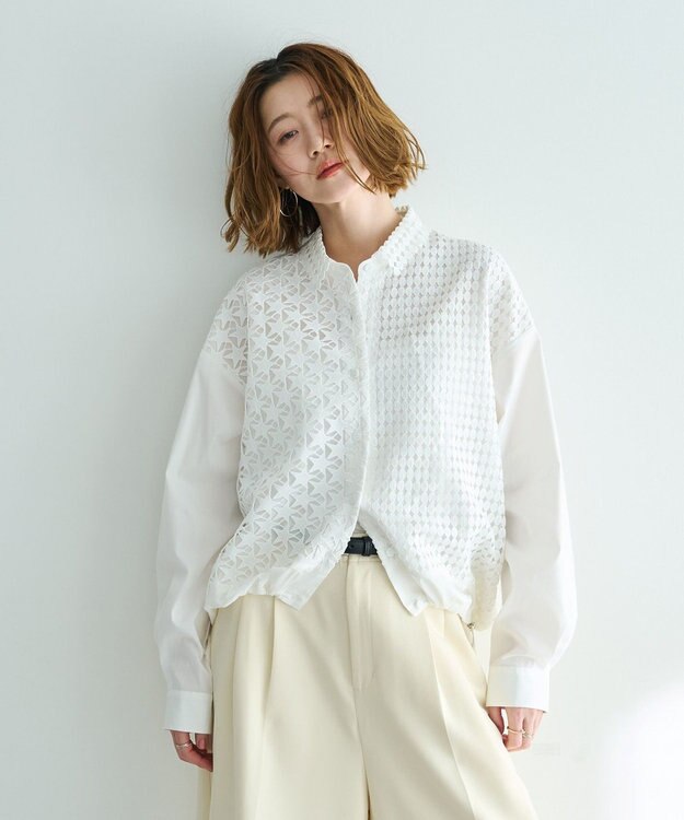 YECCA VECCA レースMIXレイヤードデザインシャツ White