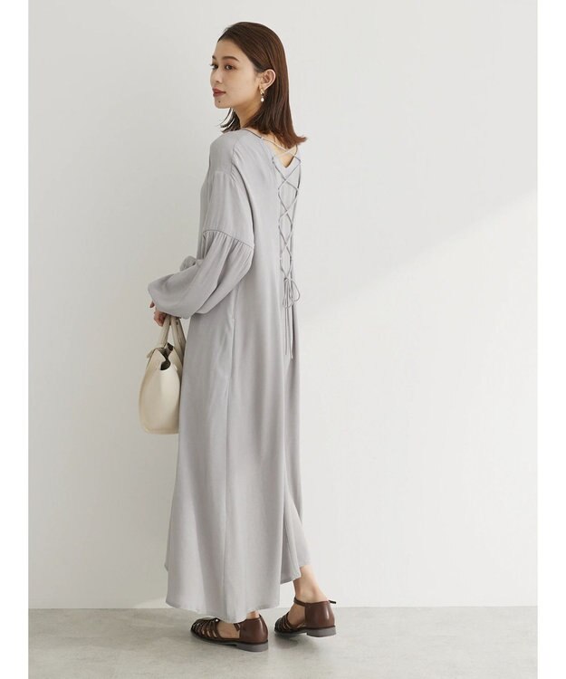 Green Parks ・ｆｕｒｒｙ　ｒａｔｅ　バックレースアップワンピース Light Gray