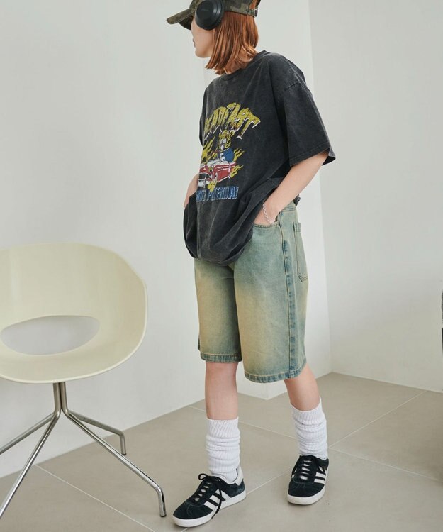 WEGO 【SMサイズ展開】ヴィンテージウォッシュデニムハーフパンツ デニム淡加工色