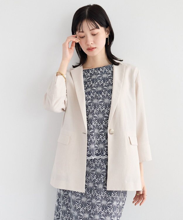 YECCA VECCA マシンウォッシャブルリネンライクジャケット Light Beige