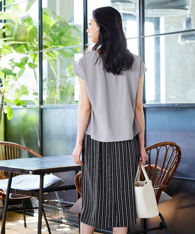 Tiaclasse 【洗える】大人こなれた印象のドッキングドロストワンピース グレー