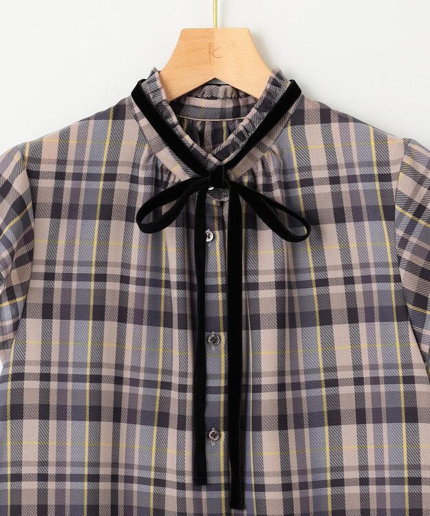 組曲 S 【リボンタイ付き】シアーツイルチェック ブラウス パープル系3