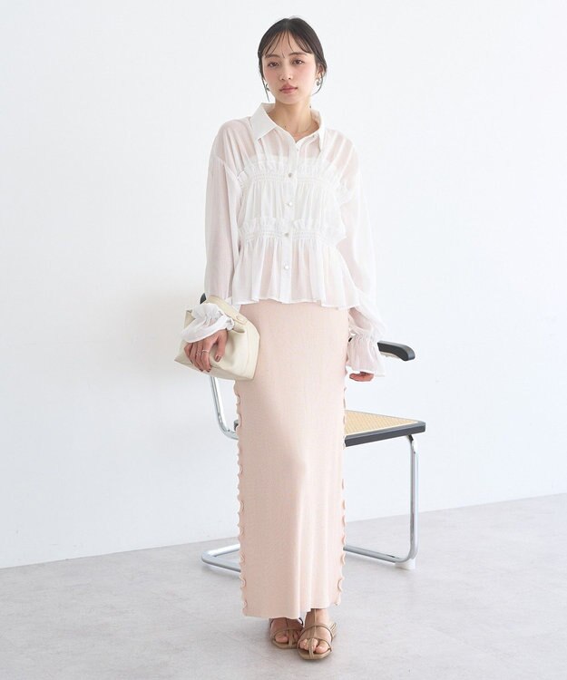 earth music&ecology シャーリングストライプシャツ Stripe White