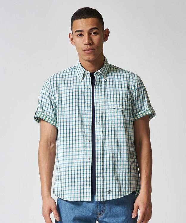 J.PRESS MEN オーガニックコットンダブルチューブマルチチェック シャツ ライトグリーン系3