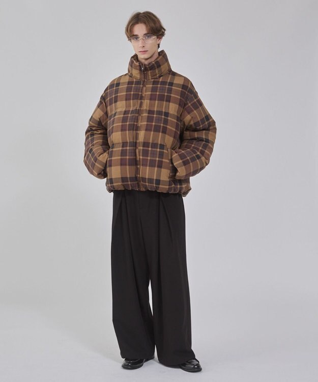 WEGO 【ユニセックス着用ITEM/MLサイズ展開】チェックパファーブルゾン ブラウンチェック1