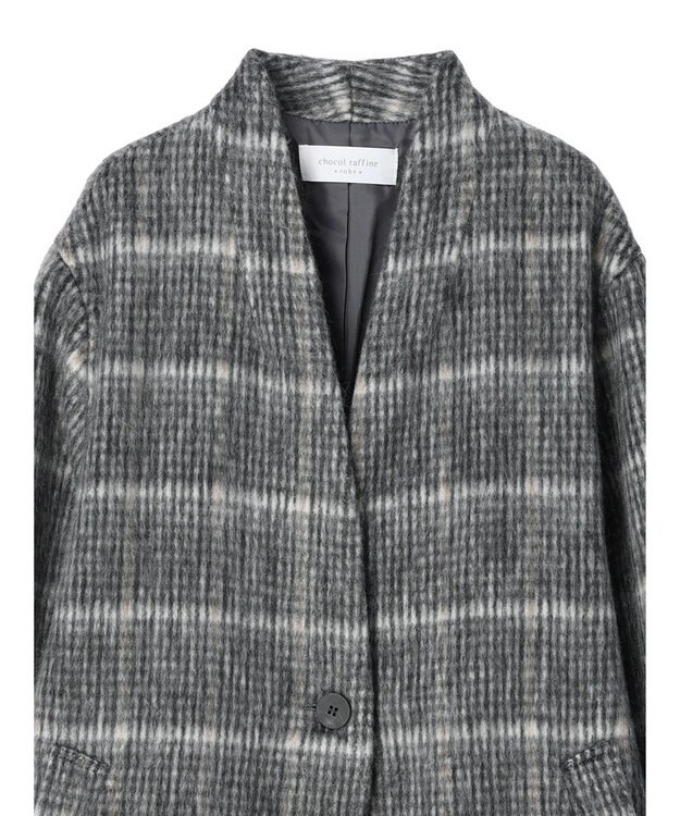 Green Parks コクーンシルエットチェックシャギーコート Black