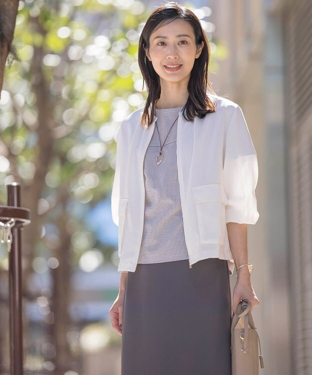 J.PRESS LADIES L 【WEB限定・洗える】ボイルドワッシャー ブルゾン アイボリー系