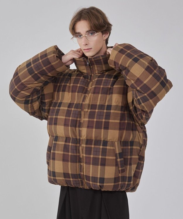 WEGO 【ユニセックス着用ITEM/MLサイズ展開】チェックパファーブルゾン ブラウンチェック1
