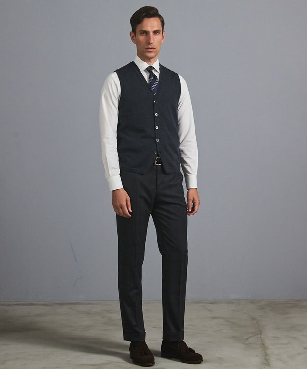 GOTAIRIKU 体温調整に【洗える/チクチクしにくい/ピリングしにくい】イタリア糸 ハイゲージ ベスト_WOOL100% グレー系