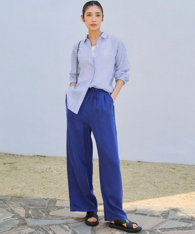 23区 LIBECO ベーシック シャツ ラベンダーストライプ