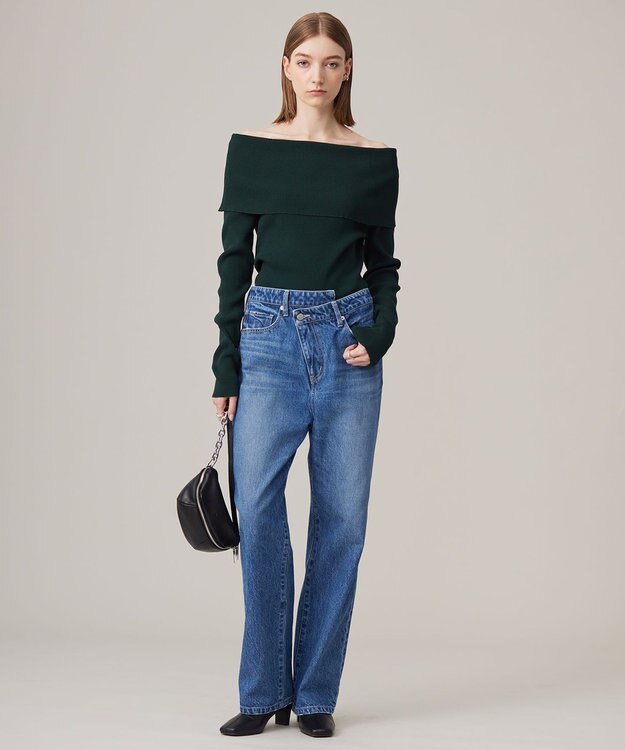 ICB L 【洗える】VIS/PEスムース オフショルダーニット ミッドグリーン系