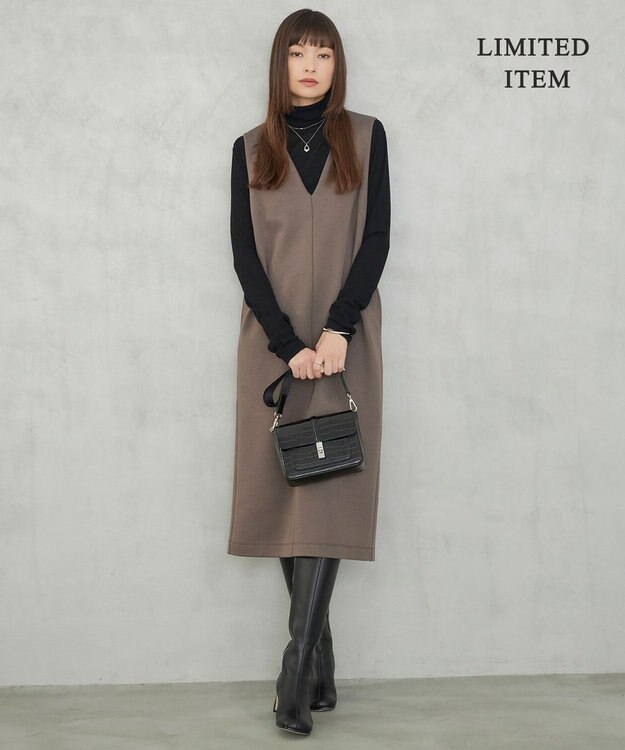 ICB L 【WEB限定・洗える】 コットンダンボール ジャンパースカート ワンピース ブラウン系