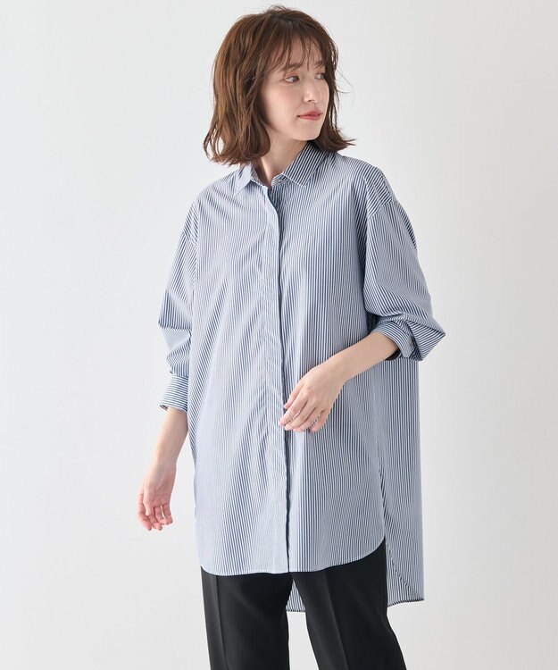 ANY L 【手洗い可能/抗菌防臭/UVカット/速乾】ロングシャツ ブルーロンスト