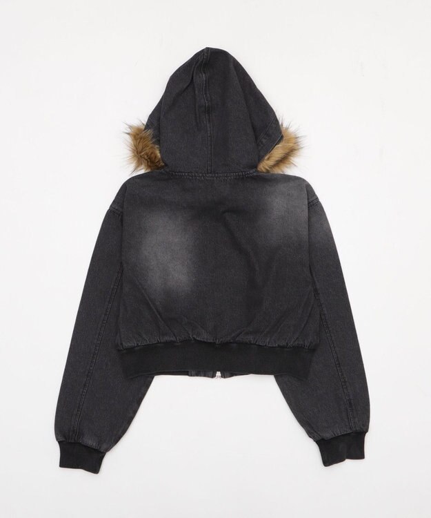 WEGO ファーフードデニムショートブルゾン デニムブラック