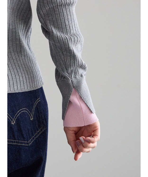 Te chichi 配色レイヤードリブニットプルオーバー グレー