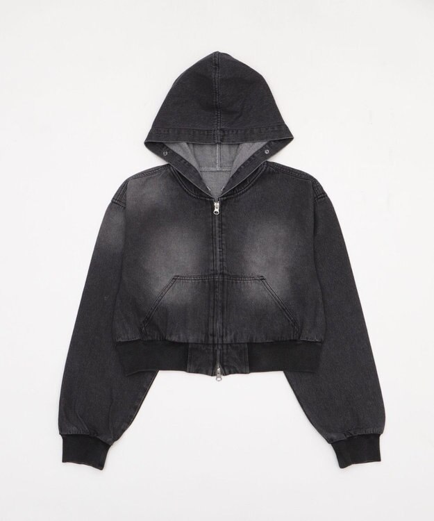 WEGO ファーフードデニムショートブルゾン デニムブラック