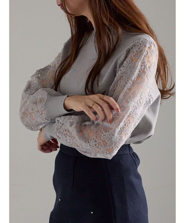 Te chichi レーススリーブニット グレー