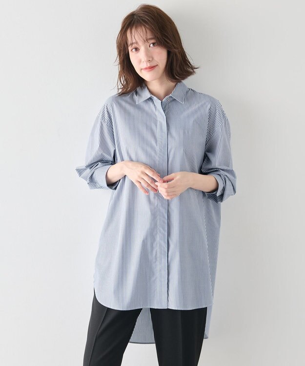 ANY L 【手洗い可能/抗菌防臭/UVカット/速乾】ロングシャツ ブルーロンスト