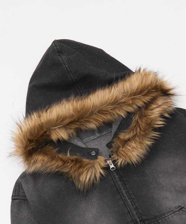 WEGO ファーフードデニムショートブルゾン デニムブラック