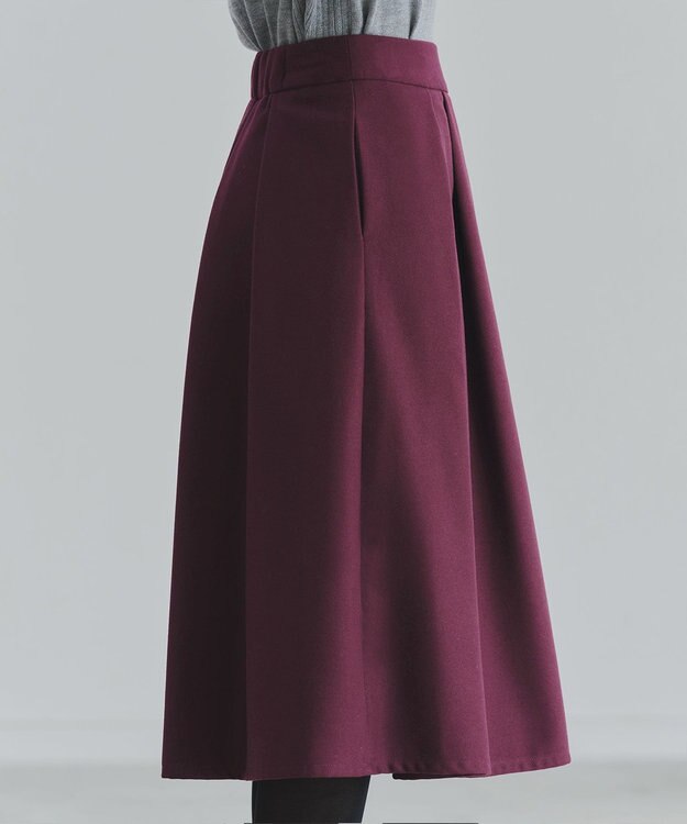 Tiaclasse 【新色追加・洗える】ウール調タックフレアスカート ワインレッド