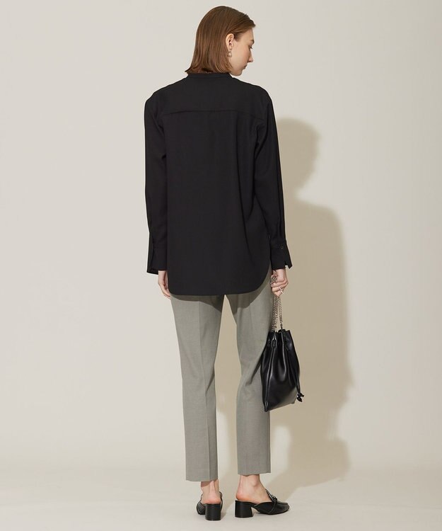 ICB 【接触冷感・UVケア・速乾・洗える】 FluidBackSatin シャツブラウス ブラック系