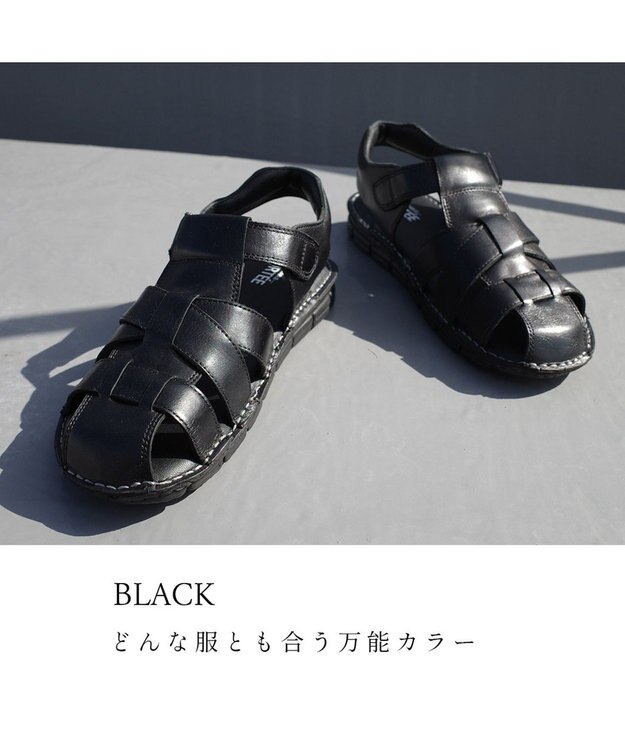 Pointer 本革カジュアルサンダル メンズ ブラック