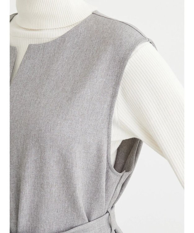 Green Parks ハイスペック共布リボン付ジャンスカ Gray Mixture