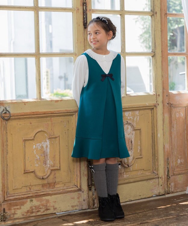 組曲 KIDS 【150-160㎝】プリーツカラー ブラウス オフホワイト系