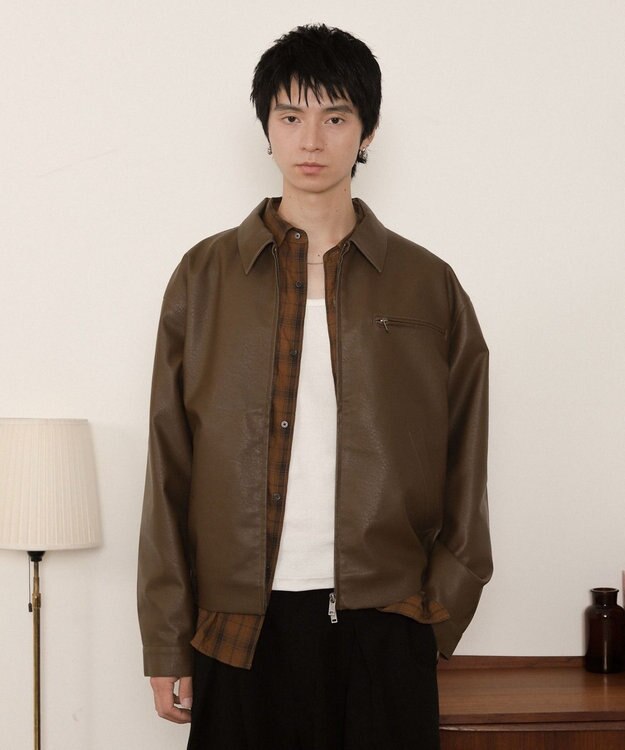 WEGO PUダブルZIPブルゾン ブラウン