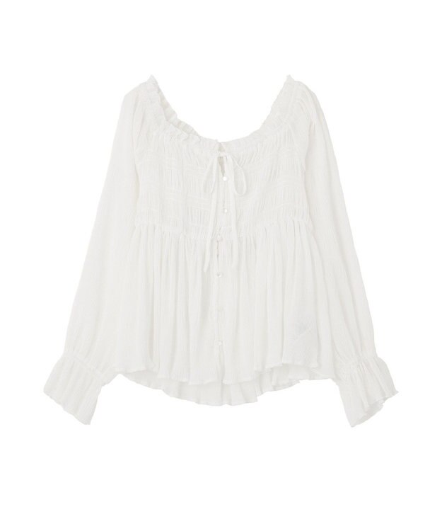 earth music&ecology 【2WAY】シャーリングフリルオフショルブラウス Off White
