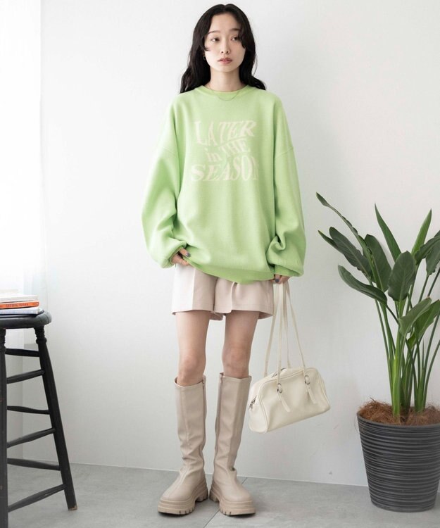 WEGO ウェーブロゴジャガードニットプルオーバー グリーン