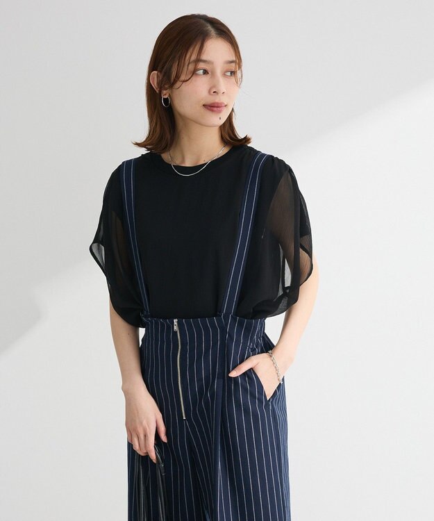 Green Parks 楊柳ドッキングフレンチプルオーバー Black