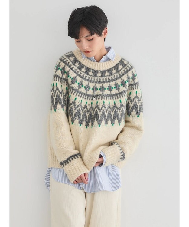 AMERICAN HOLIC フェアアイル柄ニットプルオーバー Ivory