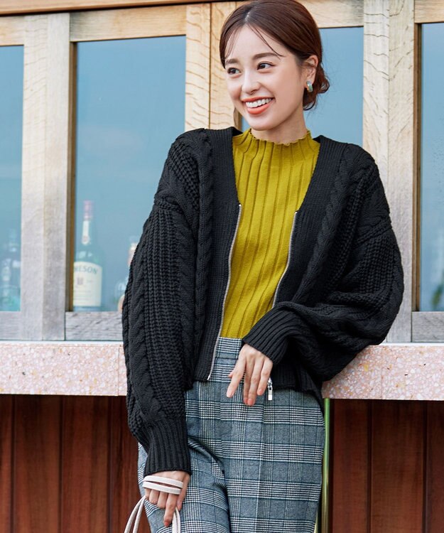 Tiaclasse 【洗える】ケーブル編みショート丈カーディガン ブラック