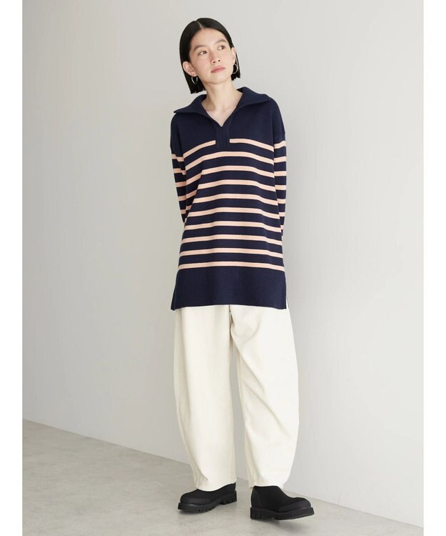 AMERICAN HOLIC バイパチ衿付きニットチュニック Navy