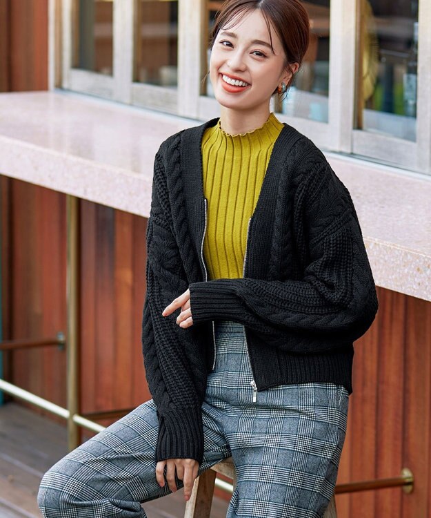 Tiaclasse 【洗える】ケーブル編みショート丈カーディガン ブラック