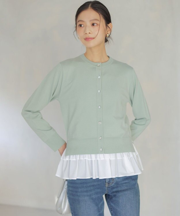 組曲 フリルシャツコンビ ロングTシャツ ホワイト系