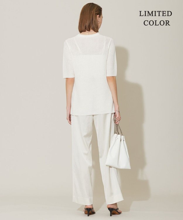 ICB 【WEB限定カラーあり・洗える】 ペーパーブレンドシャインニット 5分袖プルオーバー オフホワイト系［WEB限定］