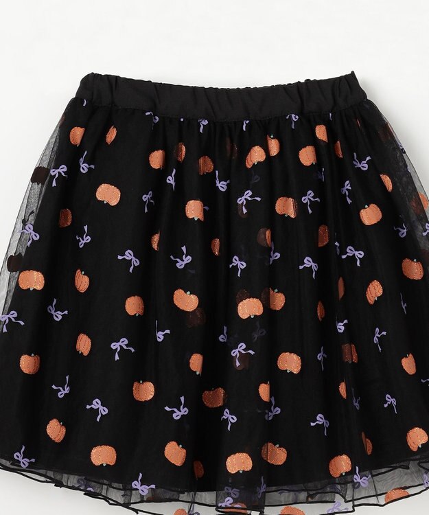 ANY KIDS ラメチュールフレアスカート ブラック×カボチャ